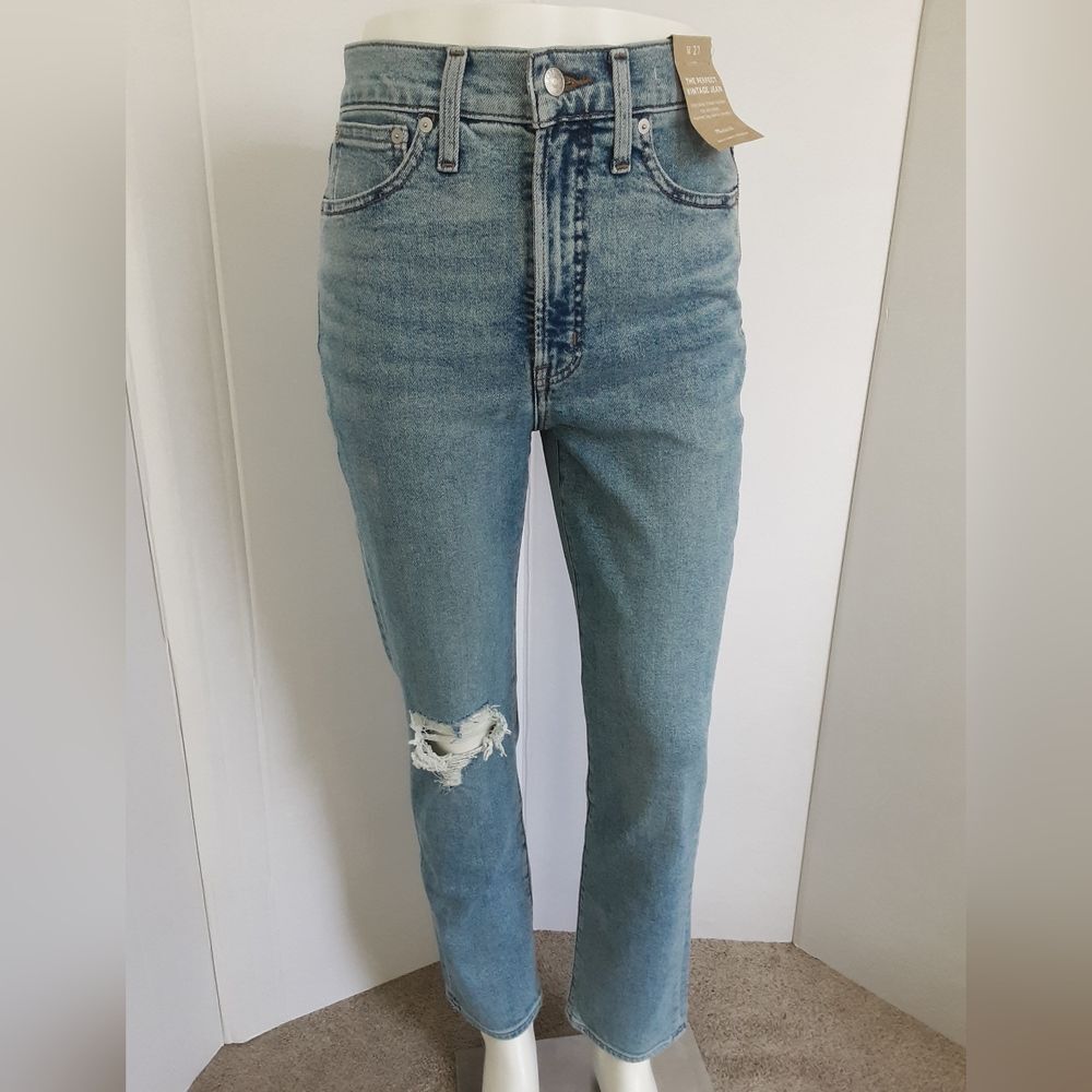 MADEWELL Perfect Vintage Hi-Rise Straight Blue Denim Jeans W/Magic Pockets Sz 27